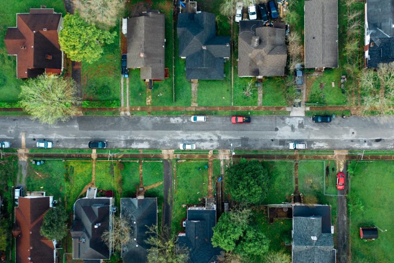 Great Falls, Montana Branch 5 Highangle aerial shot of a suburban neighborhood street line 1781024416